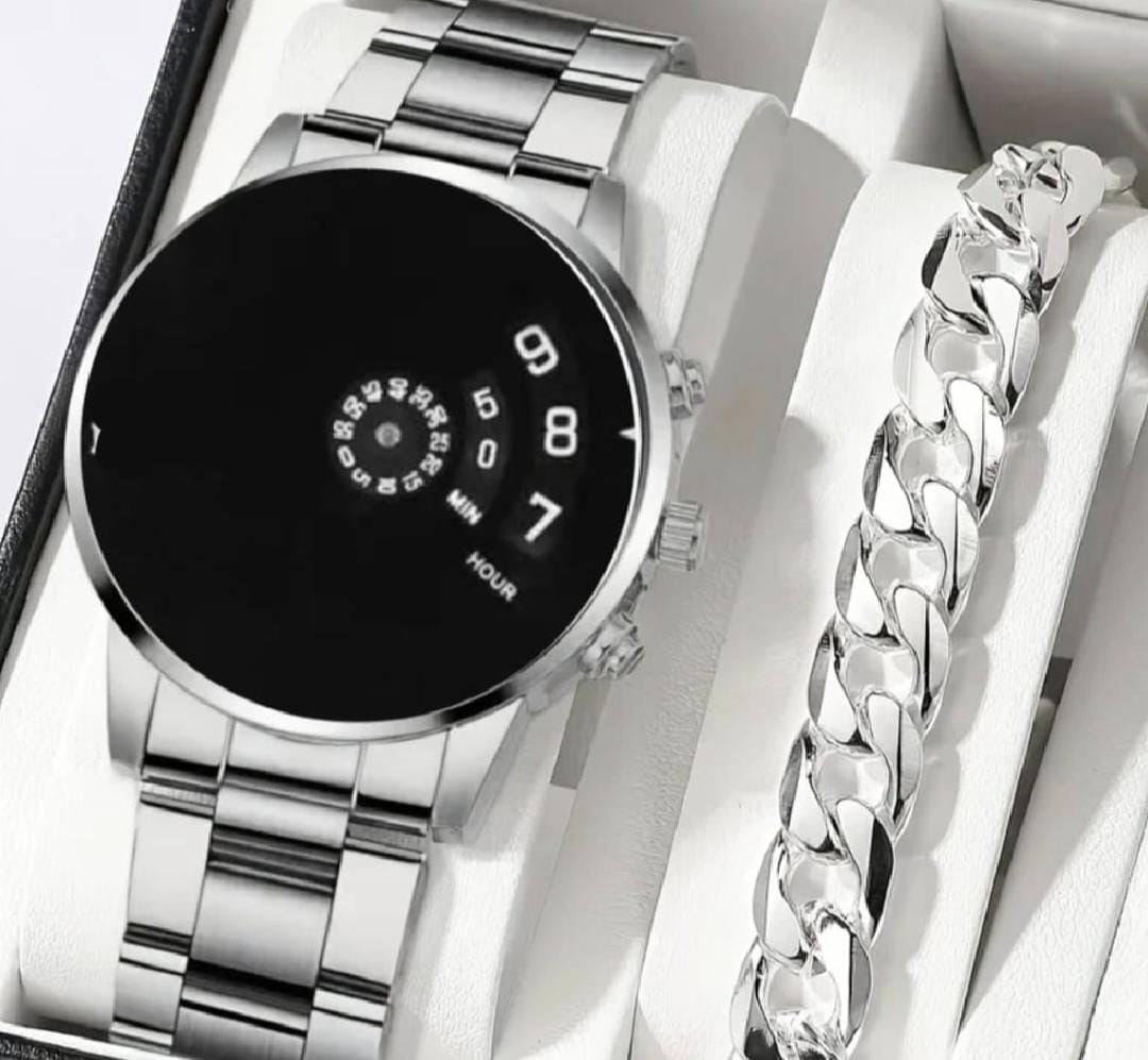Black & White Stainless Steel Casual Watch for Man