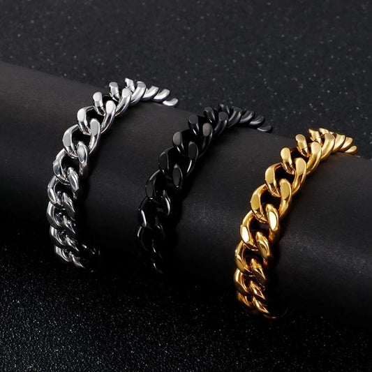Black/Silver/Golden Cuban Link Chain Wrist / Hand Bracelet for Men
