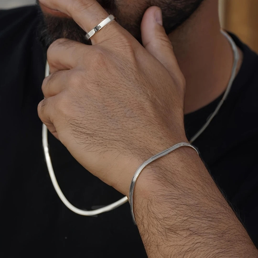 3pcs Set of Minimalist Stainless Steel Snake Chain Bracelet, Necklace, and Ring for Men's
