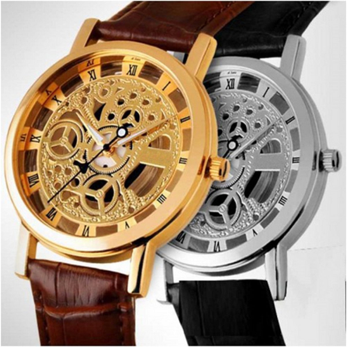 Brown Leather Skeleton Watch